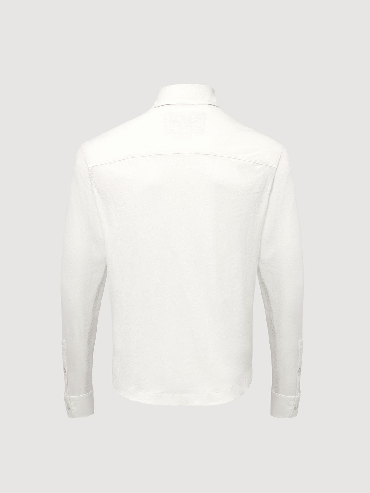 Madeira French Linen Long Sleeve Polo in *White Lotus* (off-white) — flat lay back | Y.Chroma