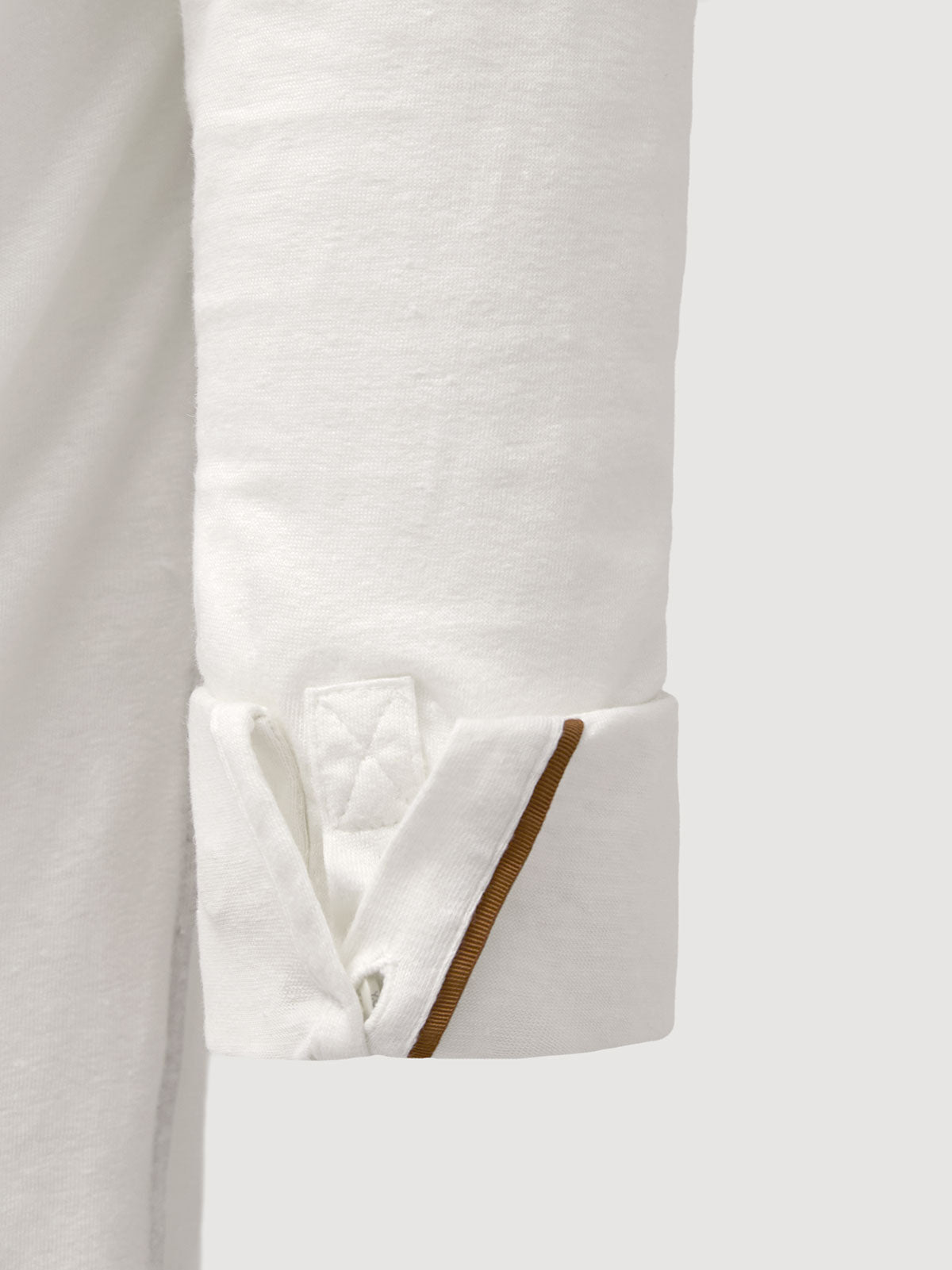 Madeira French Linen Long Sleeve Polo in *White Lotus* (off-white) — cuffed sleeve with Cognac Silk™ engineered cuff system | Y.Chroma