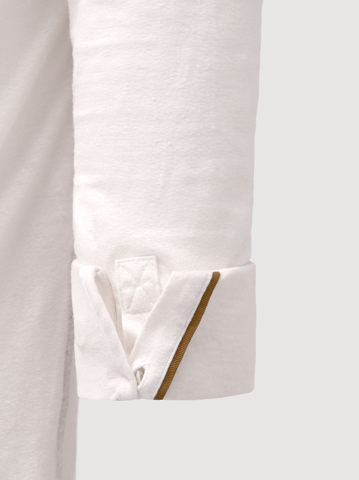 Madeira French Linen Long Sleeve Polo in *White Lotus* (off-white) — cuffed sleeve with Cognac Silk™ engineered cuff system | Y.Chroma