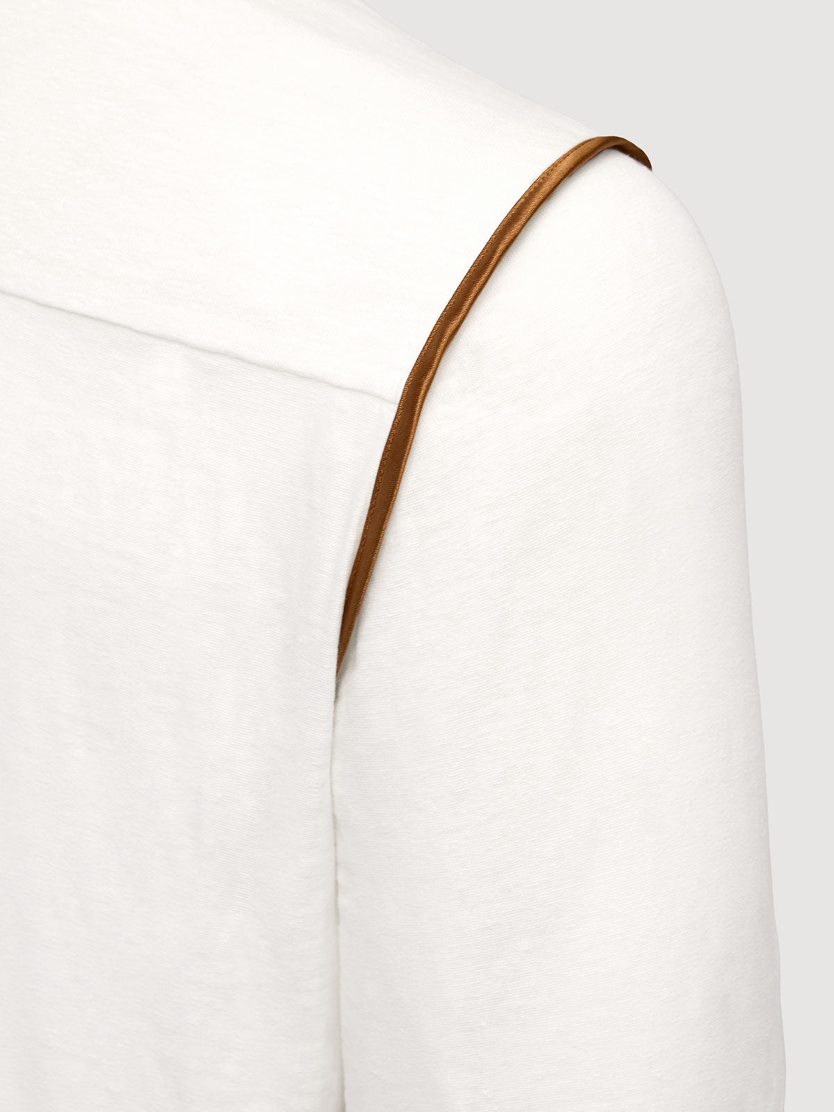 Madeira French Linen Long Sleeve Polo in *White Lotus* (off-white) — Cognac Silk™ armhole lining detail | Y.Chroma
