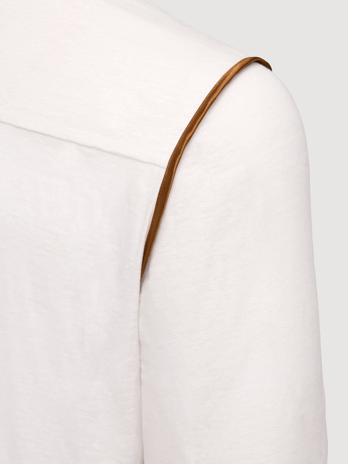 Madeira French Linen Long Sleeve Polo in *White Lotus* (off-white) — Cognac Silk™ armhole lining detail | Y.Chroma