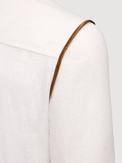 Madeira French Linen Long Sleeve Polo in *White Lotus* (off-white) — Cognac Silk™ armhole lining detail | Y.Chroma
