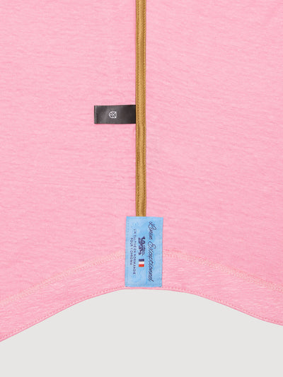 Madeira French Linen Long Sleeve Polo in *Quartz Pink* (dusty pink) — French linen label detail | Y.Chroma
