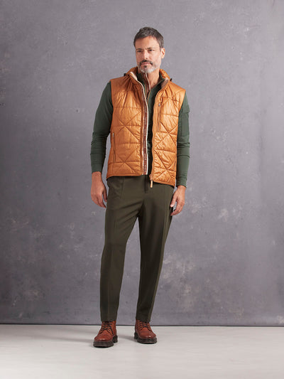 Retinol Pant 2026 Edition in *Dark Military Olive* (dark olive green) styled with Military Olive Slow Twitch Shirt and Quatro Down Vest — full length lookbook | Y.Chroma